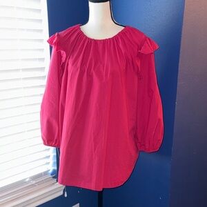 Loft Ann Taylor Dobby Tie Back Ruffle Blouse – Size XL – Hot Pink/Fuchsia – EUC